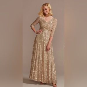 Oleg Cassini gold sequin dress size 8